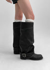 Betmon Washed Leather Buckle Long Boots