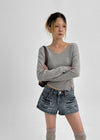 Nissi V-neck Slit Button Knit