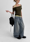 Rontu Heart Washed Wide Denim Pants