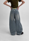 Rontu Heart Washed Wide Denim Pants