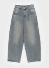 Rontu Heart Washed Wide Denim Pants