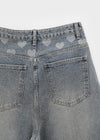 Rontu Heart Washed Wide Denim Pants