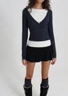 [B-BASIC] Tension Deep V-neck Wrap Long Sleeve T-shirt