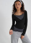 [B-BASIC] Tension Deep V-neck Wrap Long Sleeve T-shirt
