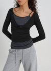 [B-BASIC] Tension Deep V-neck Wrap Long Sleeve T-shirt