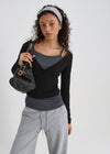 [B-BASIC] Tension Deep V-neck Wrap Long Sleeve T-shirt