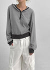 Rocker Henley Neck Striped Hooded Long Sleeve T-shirt