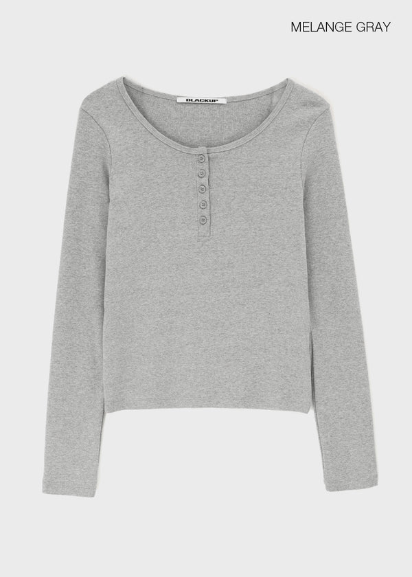 [B-BASIC] Light Standard Henley Neck Long Sleeve T-shirt (2SIZE)
