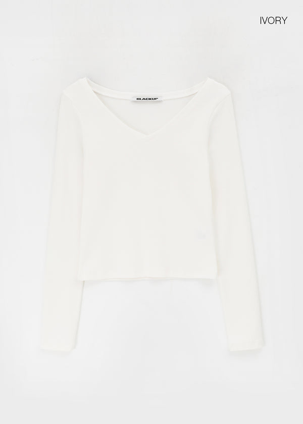 [B-BASIC] Soft Cotton V-Neck Long Sleeve T-Shirt (2SIZE)