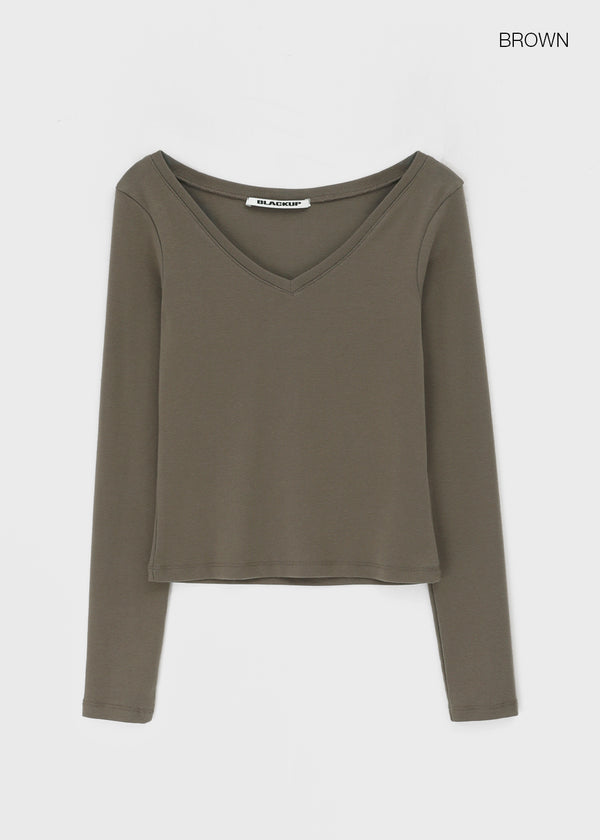 [B-BASIC] Soft Cotton V-Neck Long Sleeve T-Shirt (2SIZE)