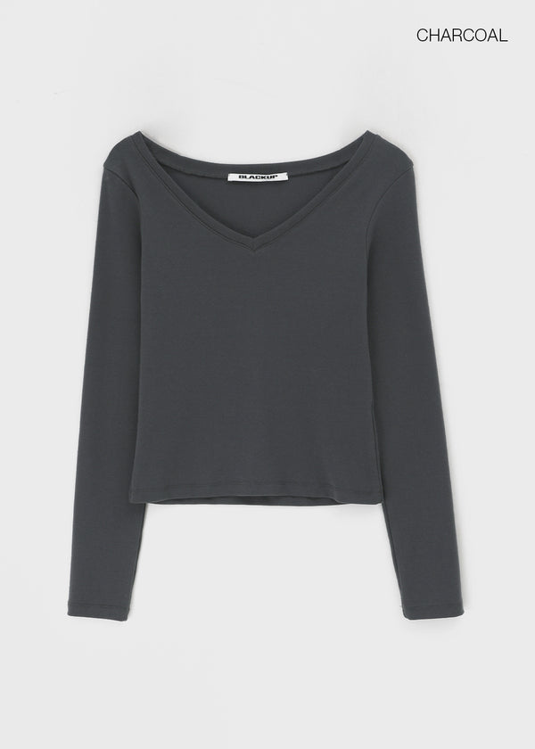 [B-BASIC] Soft Cotton V-Neck Long Sleeve T-Shirt (2SIZE)