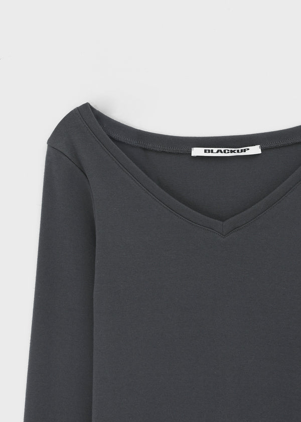 [B-BASIC] Soft Cotton V-Neck Long Sleeve T-Shirt (2SIZE)