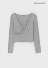 [B-BASIC] Tension Deep V-neck Wrap Long Sleeve T-shirt