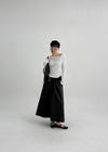 Parsley Rounding Unbalanced Shirring Long Sleeve T-shirt