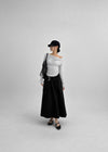 Parsley Rounding Unbalanced Shirring Long Sleeve T-shirt