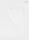 Parsley Rounding Unbalanced Shirring Long Sleeve T-shirt