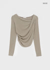 Parsley Rounding Unbalanced Shirring Long Sleeve T-shirt