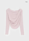 Parsley Rounding Unbalanced Shirring Long Sleeve T-shirt