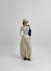 (UNISEX) Moyan Stripe Back Pocket Balloon Cotton Pants
