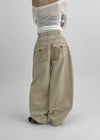 (UNISEX) Moyan Stripe Back Pocket Balloon Cotton Pants