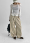 (UNISEX) Moyan Stripe Back Pocket Balloon Cotton Pants