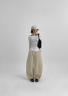 (UNISEX) Moyan Stripe Back Pocket Balloon Cotton Pants