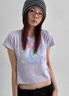 Pulse Print Semi-crop Short Sleeve T-shirt