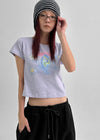Pulse Print Semi-crop Short Sleeve T-shirt