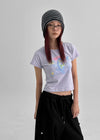 Pulse Print Semi-crop Short Sleeve T-shirt