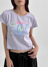 Pulse Print Semi-crop Short Sleeve T-shirt