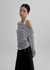 Canny Halter Layered Off-shoulder Long Sleeve T-shirt