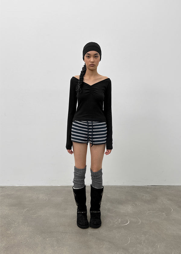 [MADE] Shabni V-neck Shirring Long-sleeved T-shirt