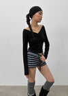 [MADE] Shabni V-neck Shirring Long-sleeved T-shirt