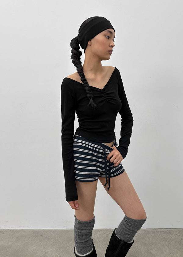 [MADE] Shabni V-neck Shirring Long-sleeved T-shirt