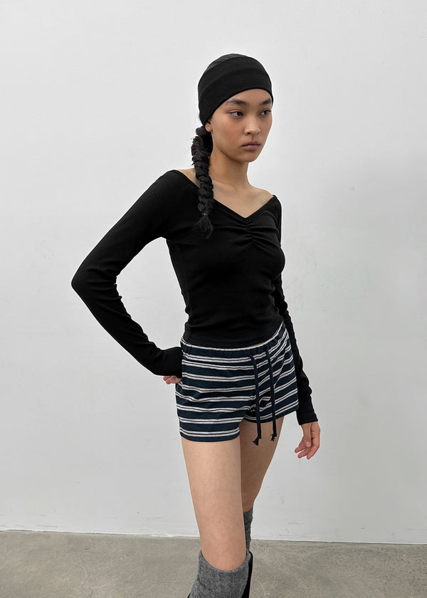 [MADE] Shabni V-neck Shirring Long-sleeved T-shirt