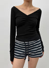 [MADE] Shabni V-neck Shirring Long-sleeved T-shirt