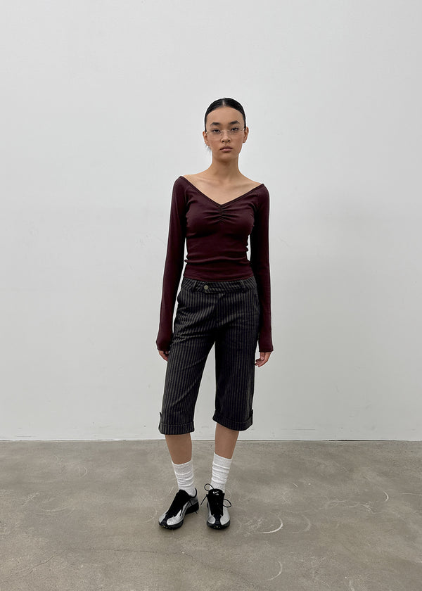 [MADE] Shabni V-neck Shirring Long-sleeved T-shirt