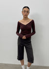 [MADE] Shabni V-neck Shirring Long-sleeved T-shirt