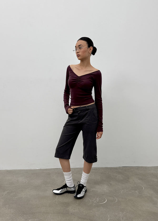 [MADE] Shabni V-neck Shirring Long-sleeved T-shirt