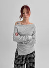 Kariko Off-shoulder Slit Button Long-sleeved T-shirt