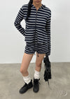 [MADE] Betty Stripe Frill Hooded Zip-Up (Set Available)