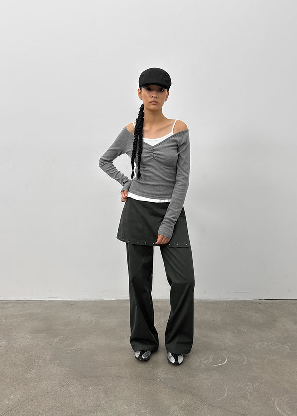 [MADE] Shabni V-neck Shirring Long-sleeved T-shirt