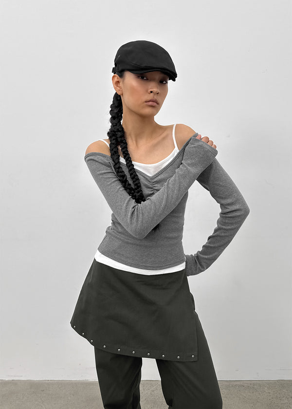 [MADE] Shabni V-neck Shirring Long-sleeved T-shirt