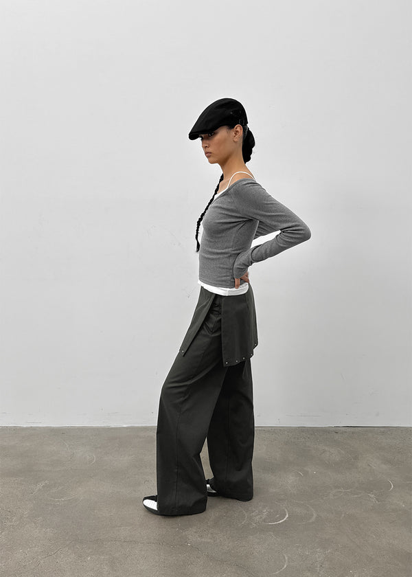 [MADE] Shabni V-neck Shirring Long-sleeved T-shirt