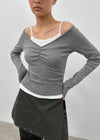 [MADE] Shabni V-neck Shirring Long-sleeved T-shirt