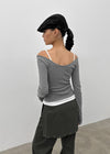 [MADE] Shabni V-neck Shirring Long-sleeved T-shirt