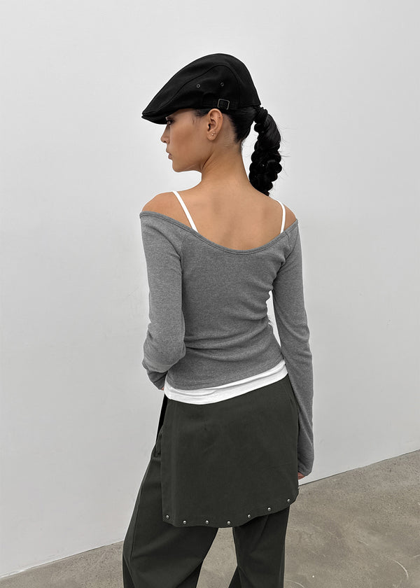 [MADE] Shabni V-neck Shirring Long-sleeved T-shirt