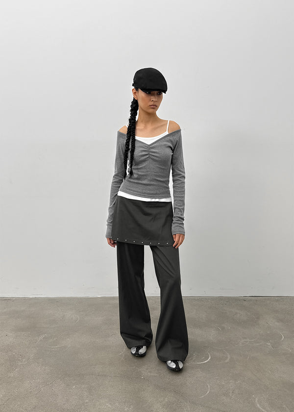 [MADE] Shabni V-neck Shirring Long-sleeved T-shirt