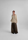 Hava Loose Fit Slit Henley Neck Knit Long Sleeve Tee