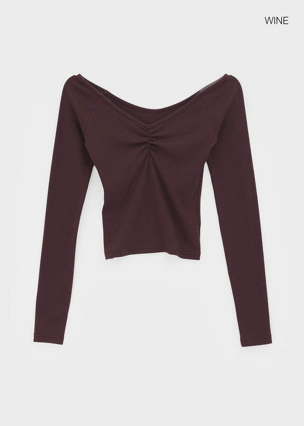 [MADE] Shabni V-neck Shirring Long-sleeved T-shirt